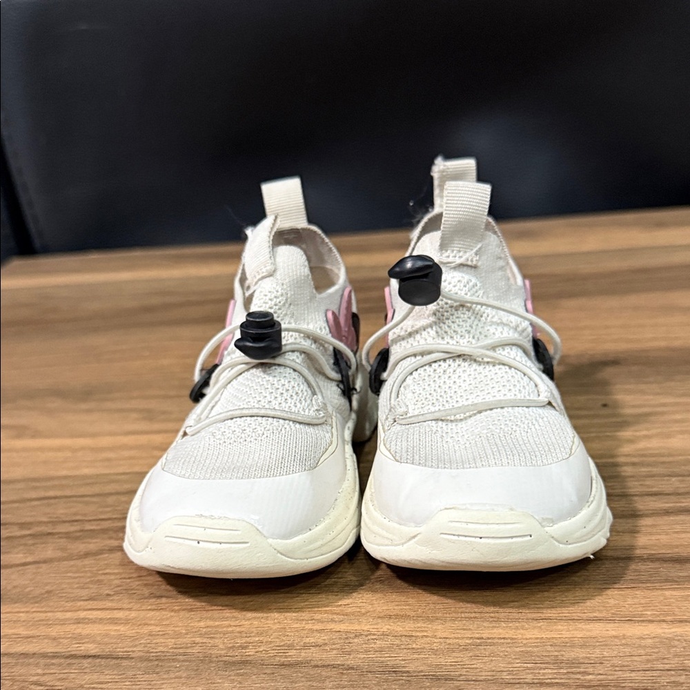 Cream and Pink Sneakers with Toggle Laces